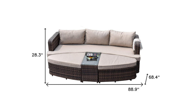 Premium 4-Piece Wicker Daybed Set - Brown Outdoor Patio Furniture with Glass Table, 2 Ottomans & Ultra-Thick Cushions for Ultimate Comfort