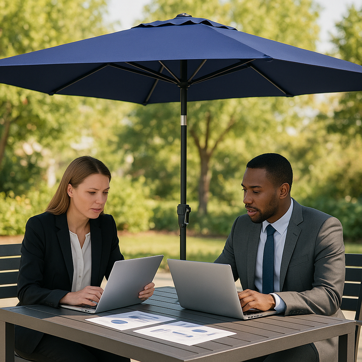 Navy Shade Pro - 9x5ft Rectangular Tilt Market Umbrella with Crank System