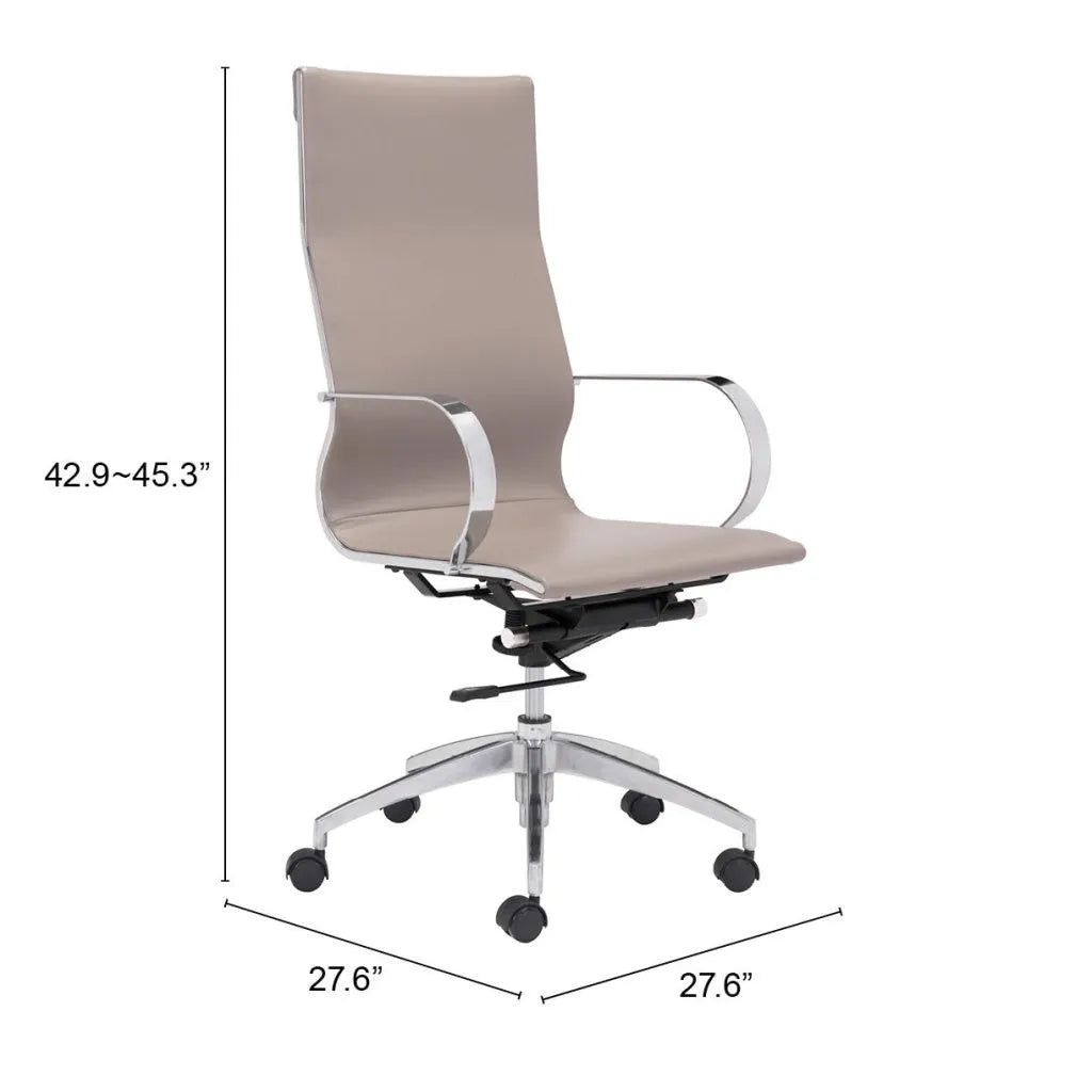 Taupe and Silver Adjustable Swivel Faux Leather Rolling Conference Office Chair