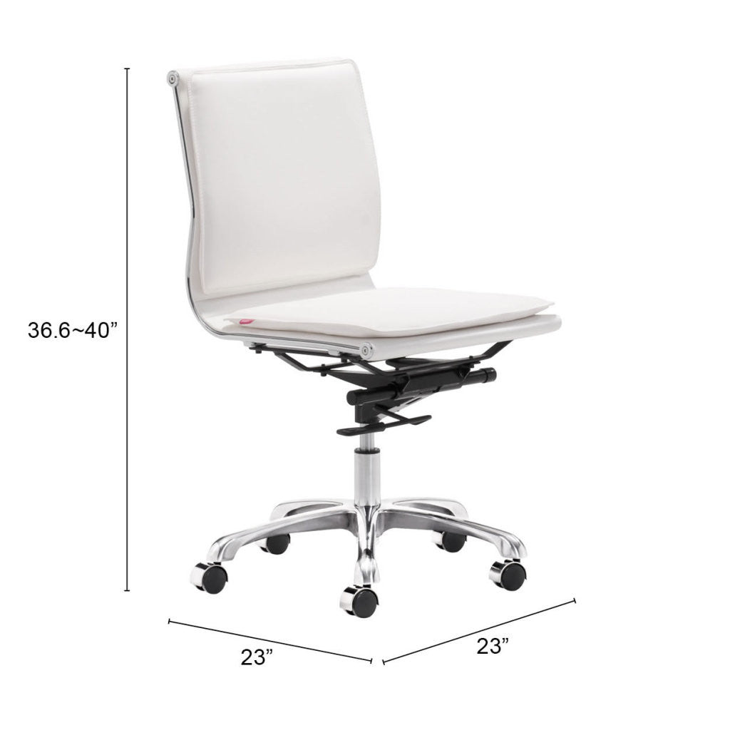 White and Silver Adjustable Swivel Faux Leather Rolling Executive Office Chair