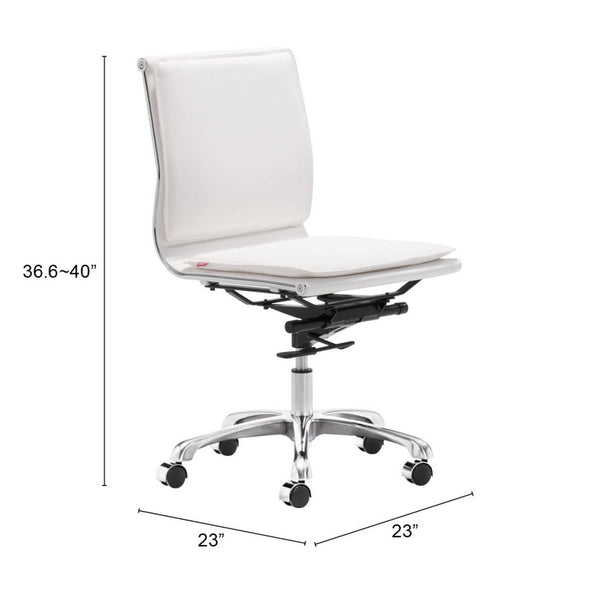 White and Silver Adjustable Swivel Faux Leather Rolling Executive Office Chair