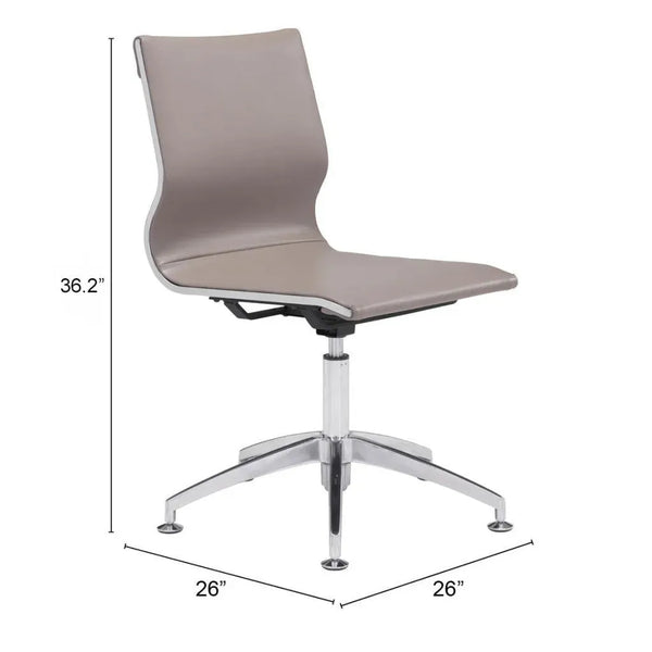 Taupe and Silver Swivel Faux Leather Conference Office Chair