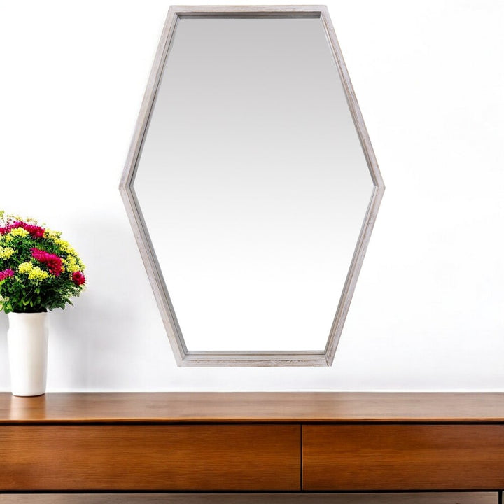 Wooden Hexagonal Wall Mirror