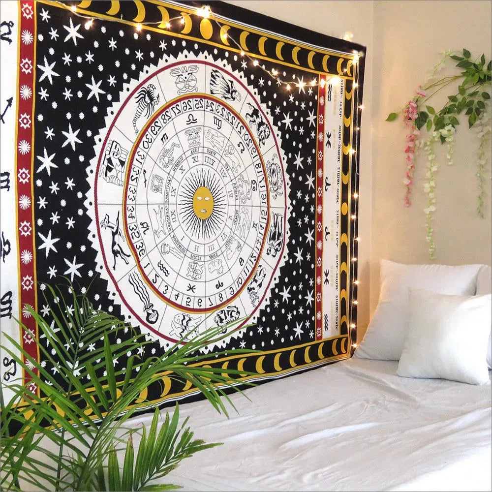 WhiteTwin Size Cotton Zodiac Wall Decor Tapesty
