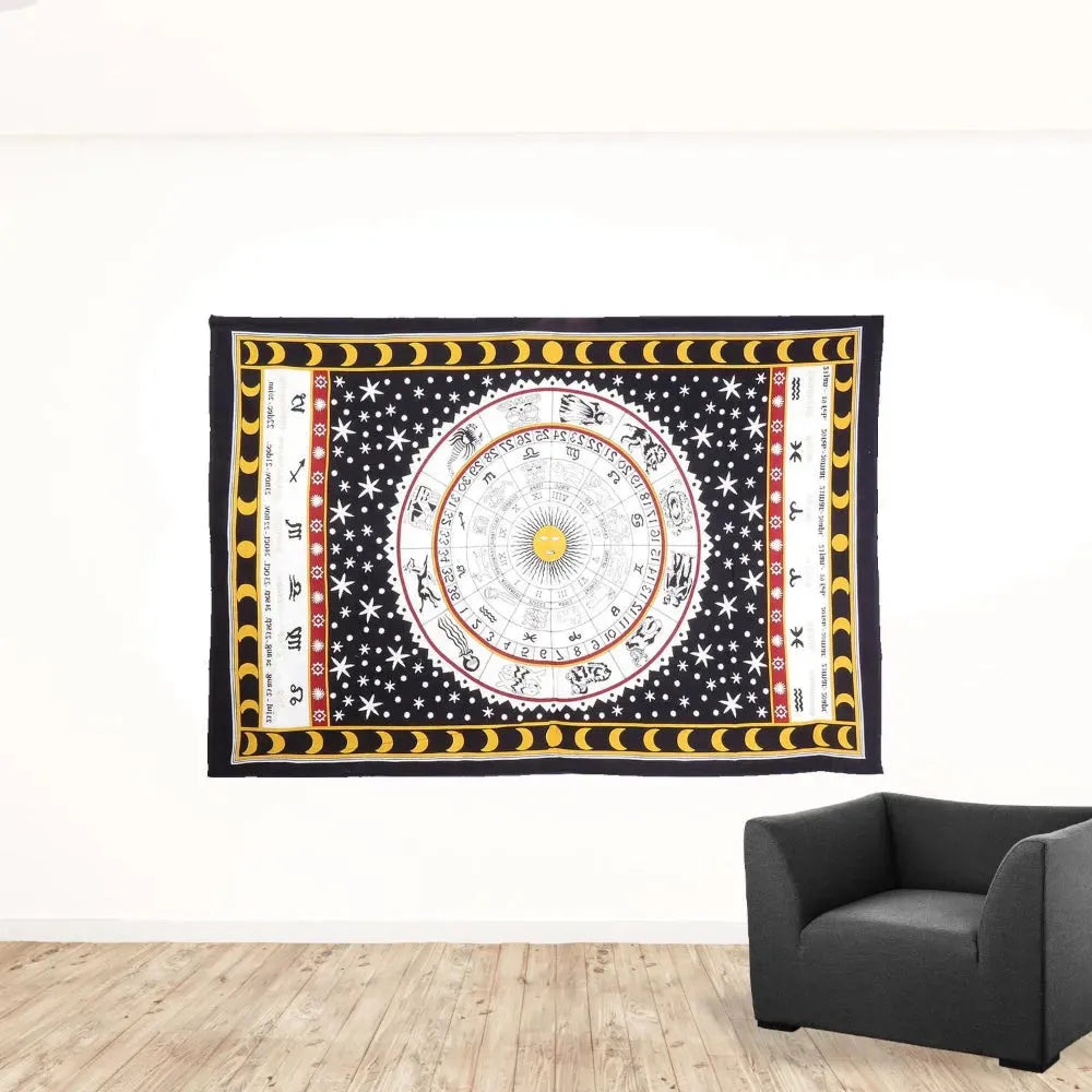 WhiteTwin Size Cotton Zodiac Wall Decor Tapesty