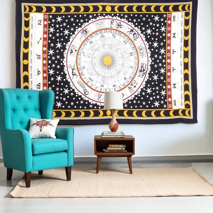 WhiteTwin Size Cotton Zodiac Wall Decor Tapesty