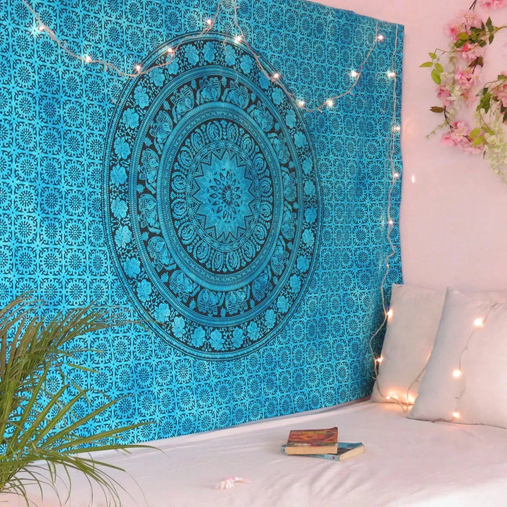 TurquoiseTwin Size Handmade Cotton Mandala Tapesty