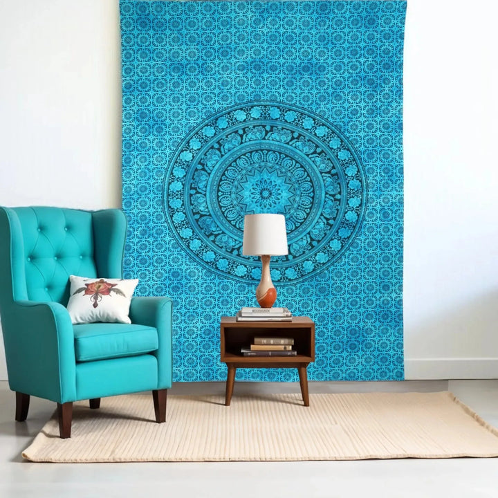 TurquoiseTwin Size Handmade Cotton Mandala Tapesty
