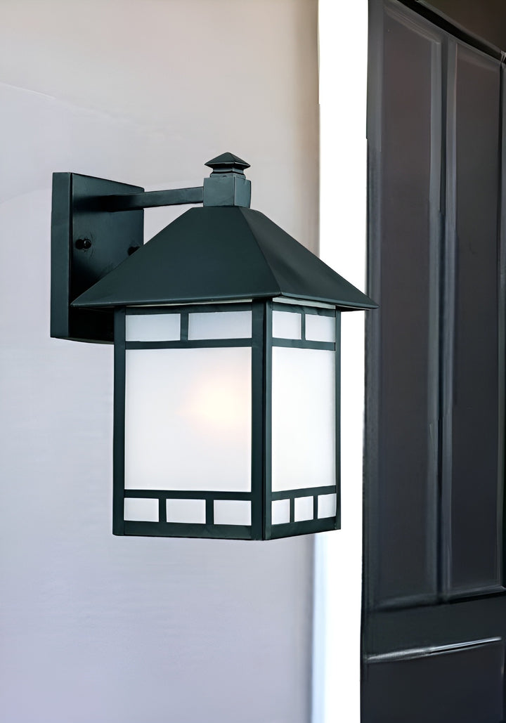Matte Black Frosted Glass Lantern Wall Light – Modern Security & Soft Diffusion | Designer Entry Sconce | Trufairs