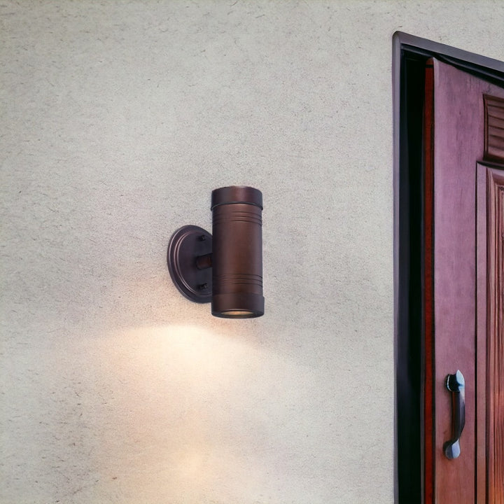 Dual Beam Bronze Cylinder Outdoor Wall Light – Contemporary Up-and-Down Lighting | Modern Entry Sconce | Trufairs