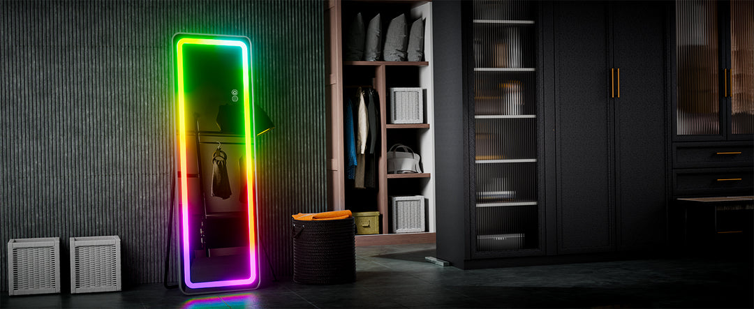 RGB Full Length Mirror, 60"x16" Full Body Mirror with LED Lights, Dimming & 7 Color Changing Lighting, Wall Mounted Hanging Mirr