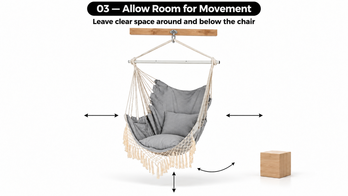 Boho Macrame Hammock Chair with Fringe, 2 Cushions & Side Pocket -  limitations image 2