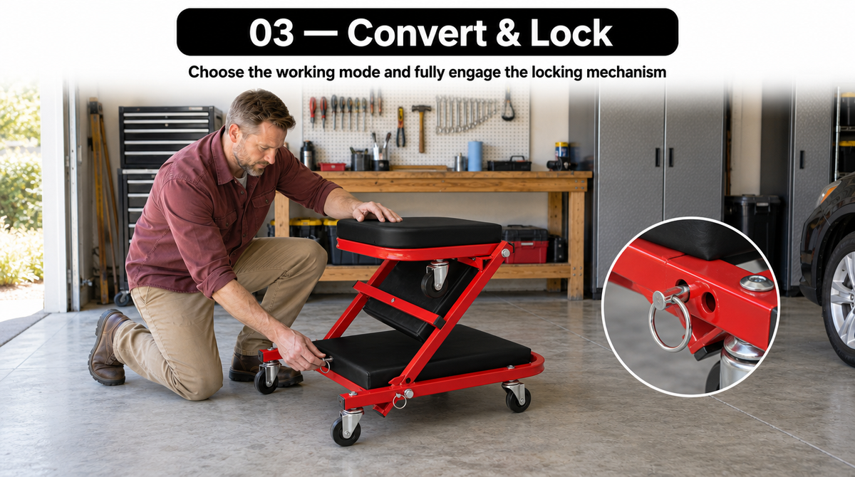 2-in-1 Mechanic Creeper Seat - Folding Z-Creeper, 300-450 lbs - assembly and setup image 3