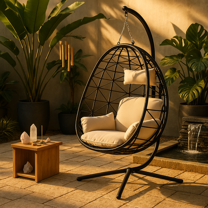 Premium Egg Chair with Stand - Indoor Outdoor Wicker Swing Chair, Hanging Basket Hammock Chair for Bedroom, Living Room, Balcony & Patio
