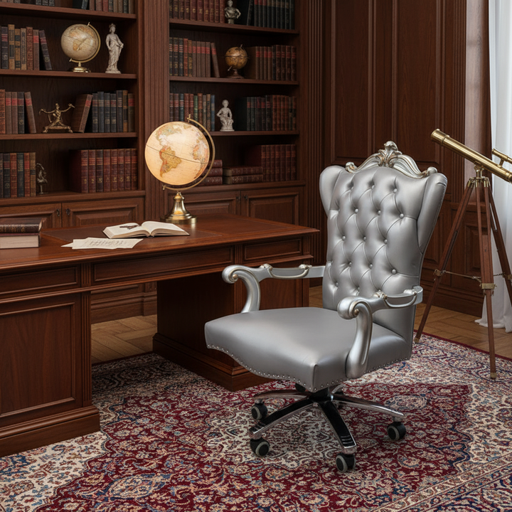 Gray Faux Leather Tufted Seat Swivel Adjustable Executive Chair Leather Back