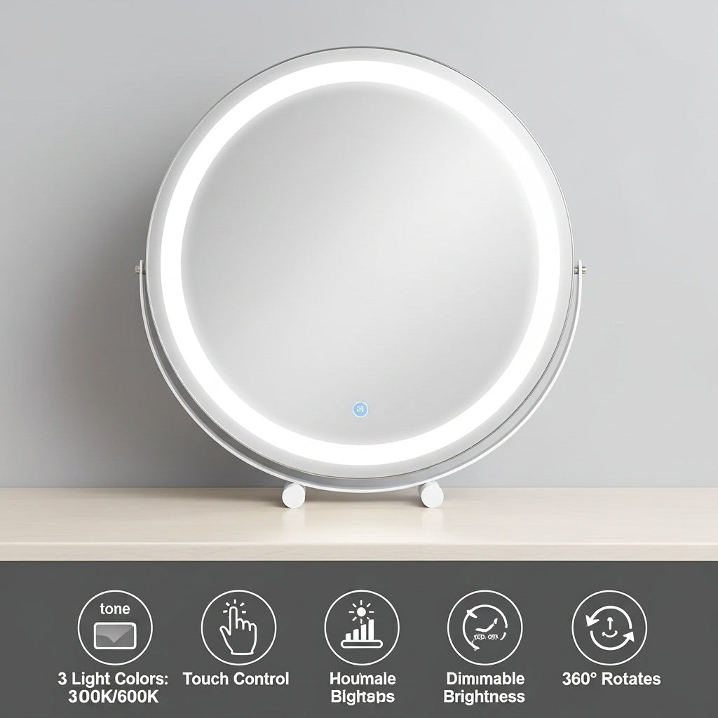 19″ Round LED Halo Vanity Makeup Mirror – 3 Lighting Colors & Dimmable | Trufairs