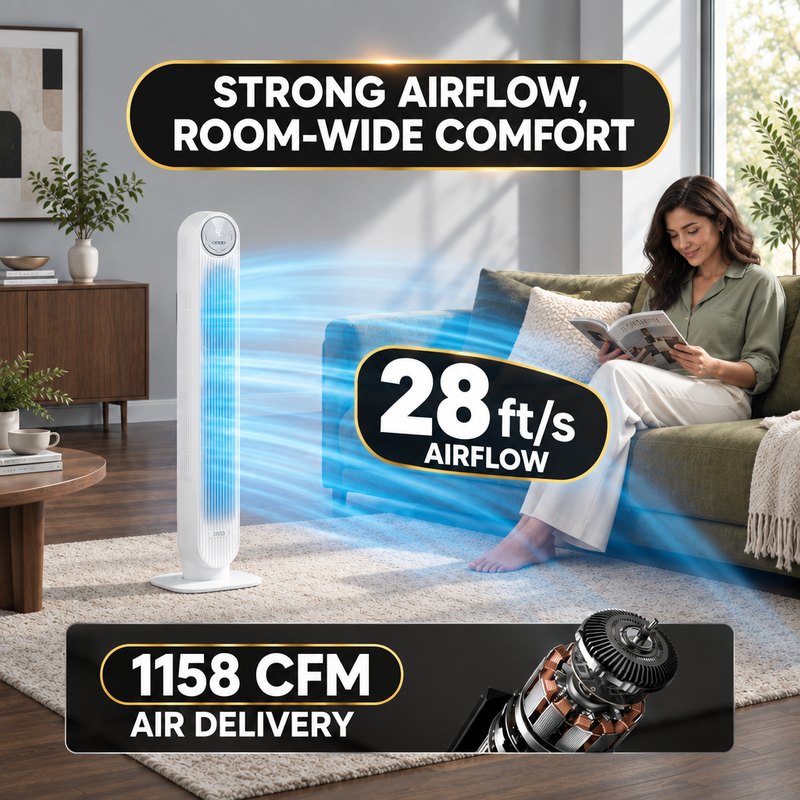 Tower Fan With Remote – 90° Oscillation, 36″ & 42″ - 3