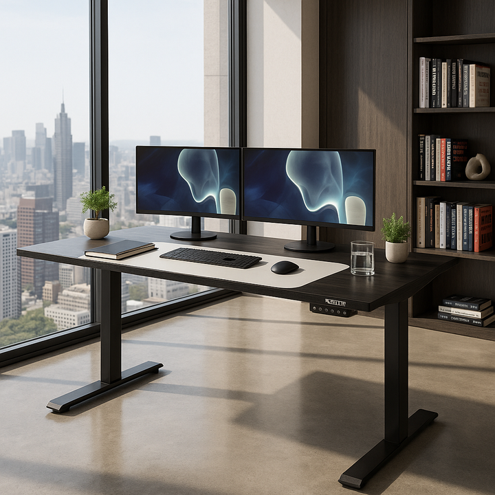 Black on Black 52" Bamboo Dual Motor Electric Office Adjustable Computer Desk