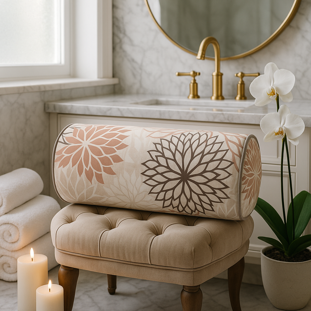 Premium 6" x 20" Brown Beige and Ivory Bolster Floral Indoor Outdoor Throw Pillow