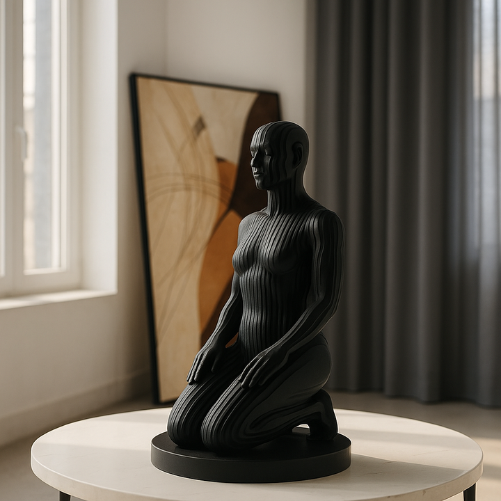 Exclusive Woman Pixel Matte Black Sculpture - Premium 18" Contemporary Digital Art Collection