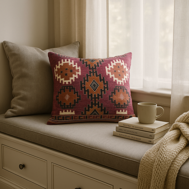 Premium  20" Magenta Beige and Rust Handmade Southwestern Indoor Outdoor Throw Pillow Cover
