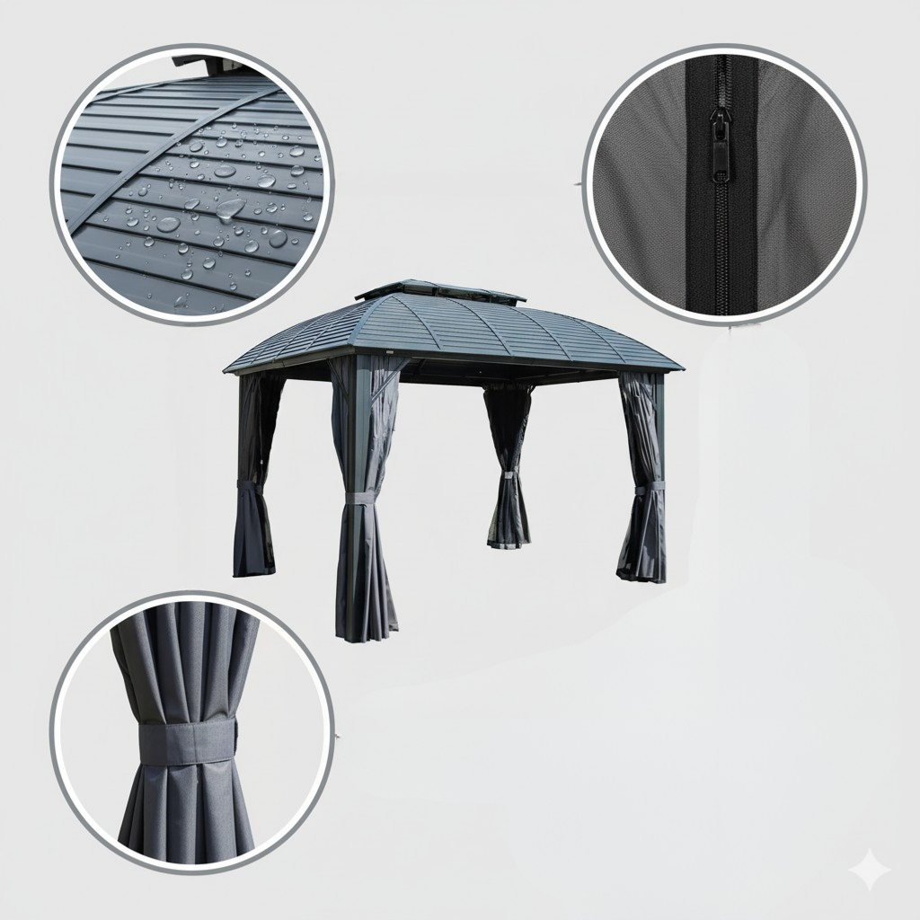 Exclusive Outdoor Gazebo 10' x 12' - Premium Permanent Hardtop Pavilion with Galvanized Steel Double Roof