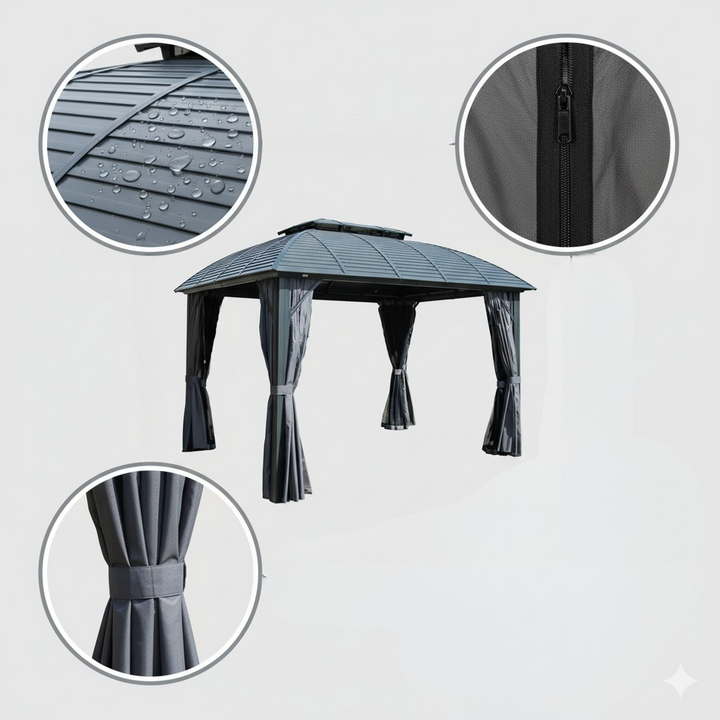 Exclusive Outdoor Gazebo 10' x 12' - Premium Permanent Hardtop Pavilion with Galvanized Steel Double Roof