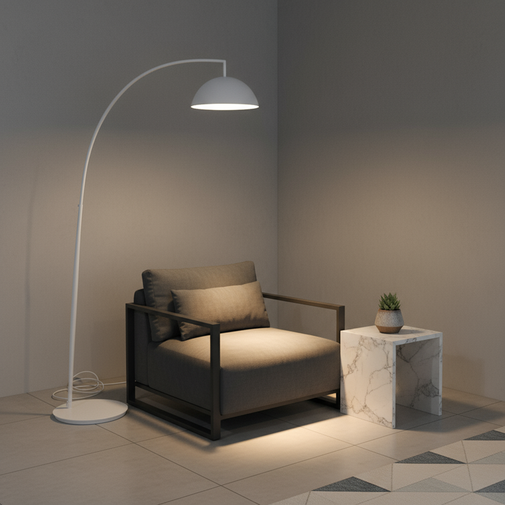 91" White Steel Arched With White Metal Shade