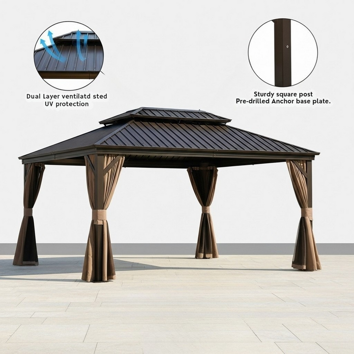Exclusive 12' x 18' Hardtop Gazebo - Premium Outdoor Aluminum Frame Pavilion with Galvanized Steel Double Roof