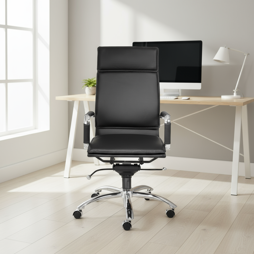 Black and Silver Adjustable Swivel Faux Leather Rolling Executive Office Chair