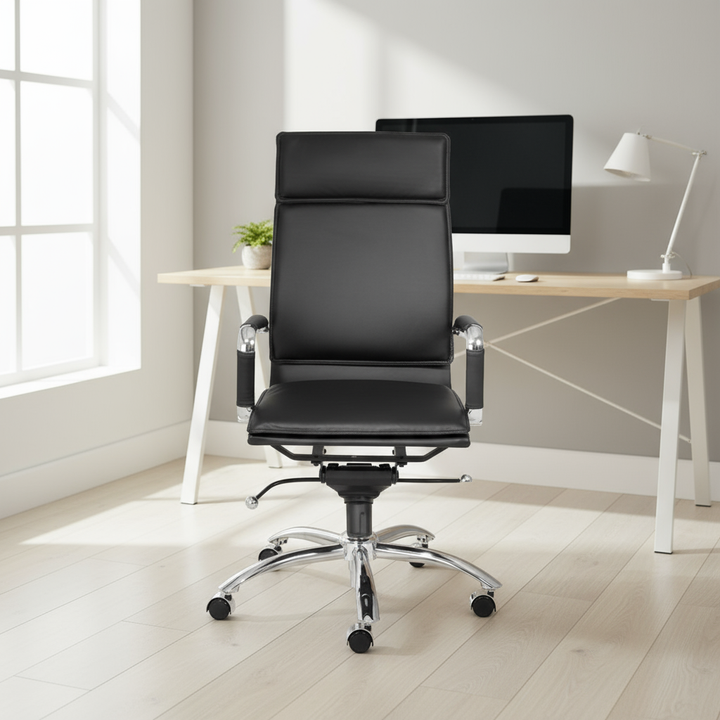 Black and Silver Adjustable Swivel Faux Leather Rolling Executive Office Chair