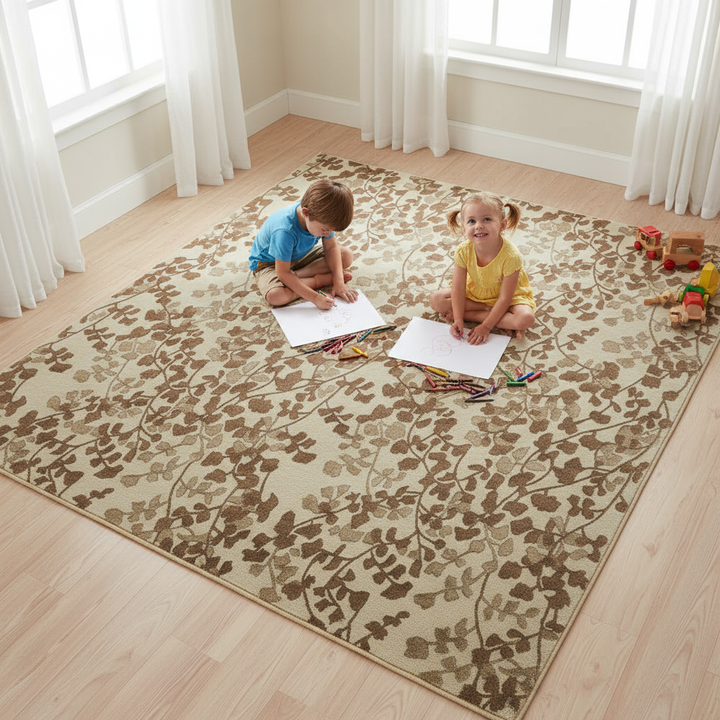 10' X 14' Taupe and Brown Floral Hand Tufted Area Rug