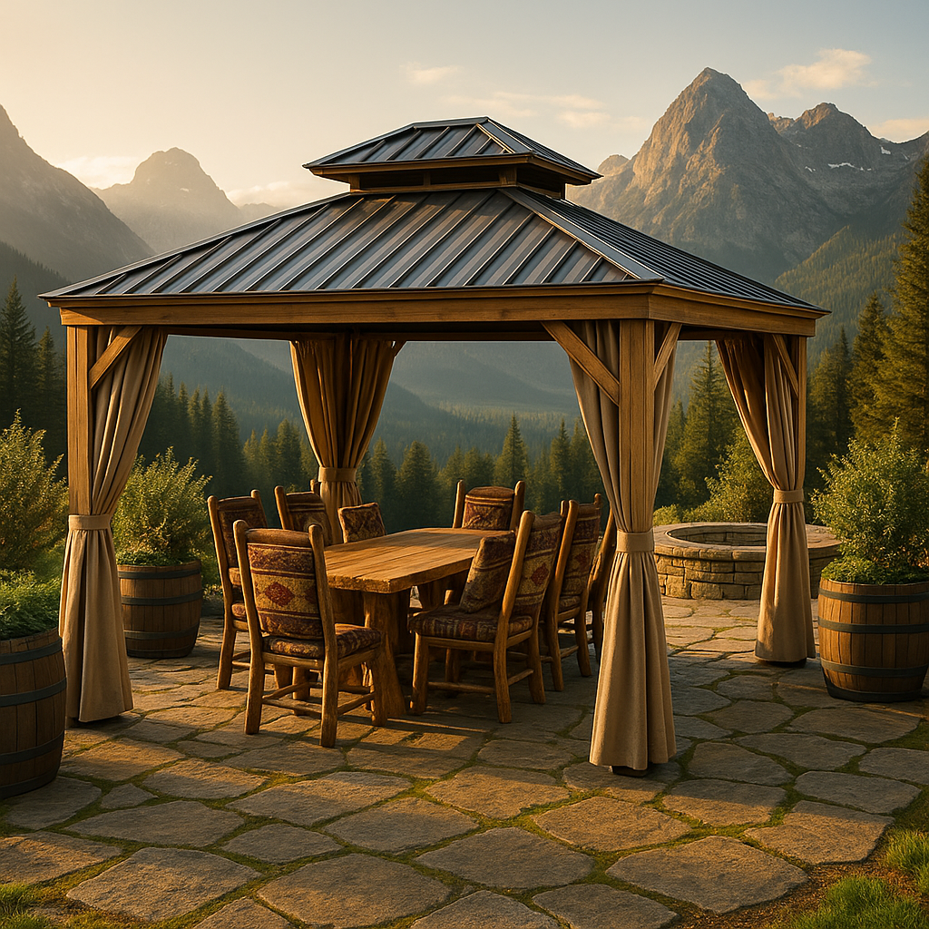 Premium 12' x 14' Hardtop Gazebo - Wood-Looking Aluminum Frame with Galvanized Steel Double Roof, Permanent Outdoor Metal Pavilion with Privacy Curtains & Netting for Patio, Deck & Lawn