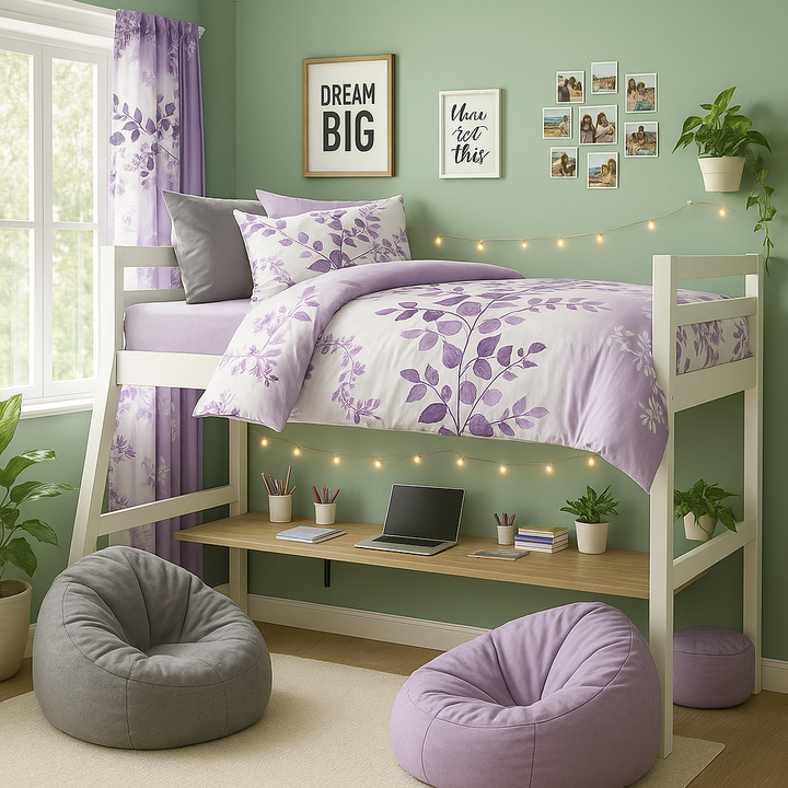 Luxurious 9-Piece Purple Flower Bamboo Microfiber Bedding Set - Complete Twin Bedroom Collection with Gift Bag