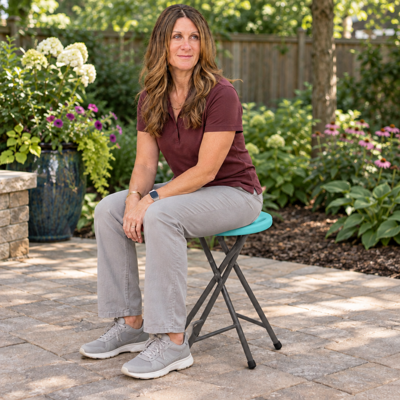 Folding Stool with Metal Frame – Indoor & Outdoor Seating - 3