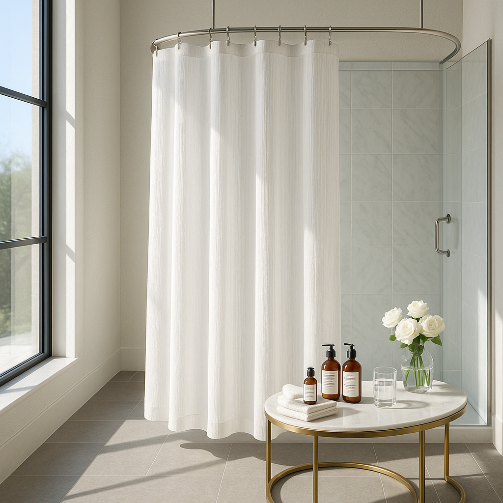 Premium Sheer Shower Curtain - 72x72 Inch Striped Semi-Transparent Bathroom Curtain with Light Texture & Machine Washable Polyester Construction