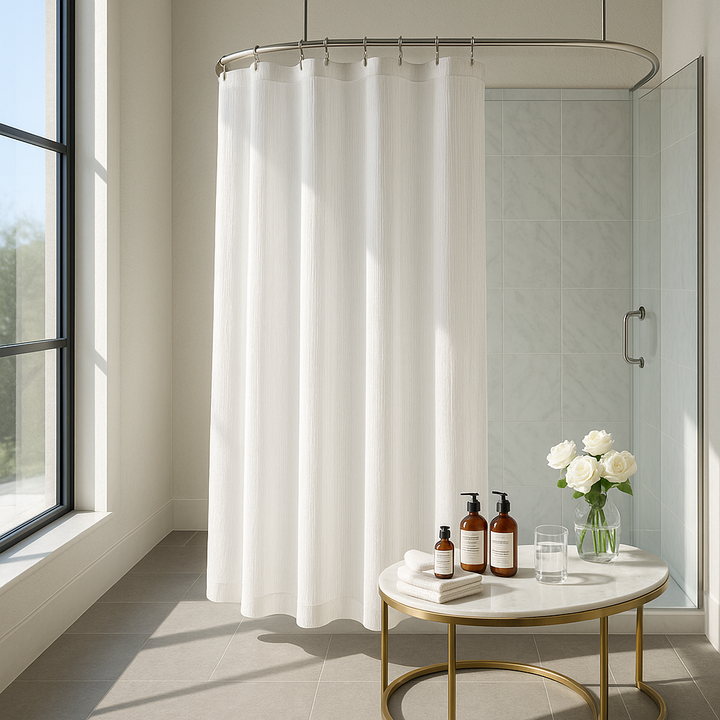 Premium Sheer Shower Curtain - 72x72 Inch Striped Semi-Transparent Bathroom Curtain with Light Texture & Machine Washable Polyester Construction