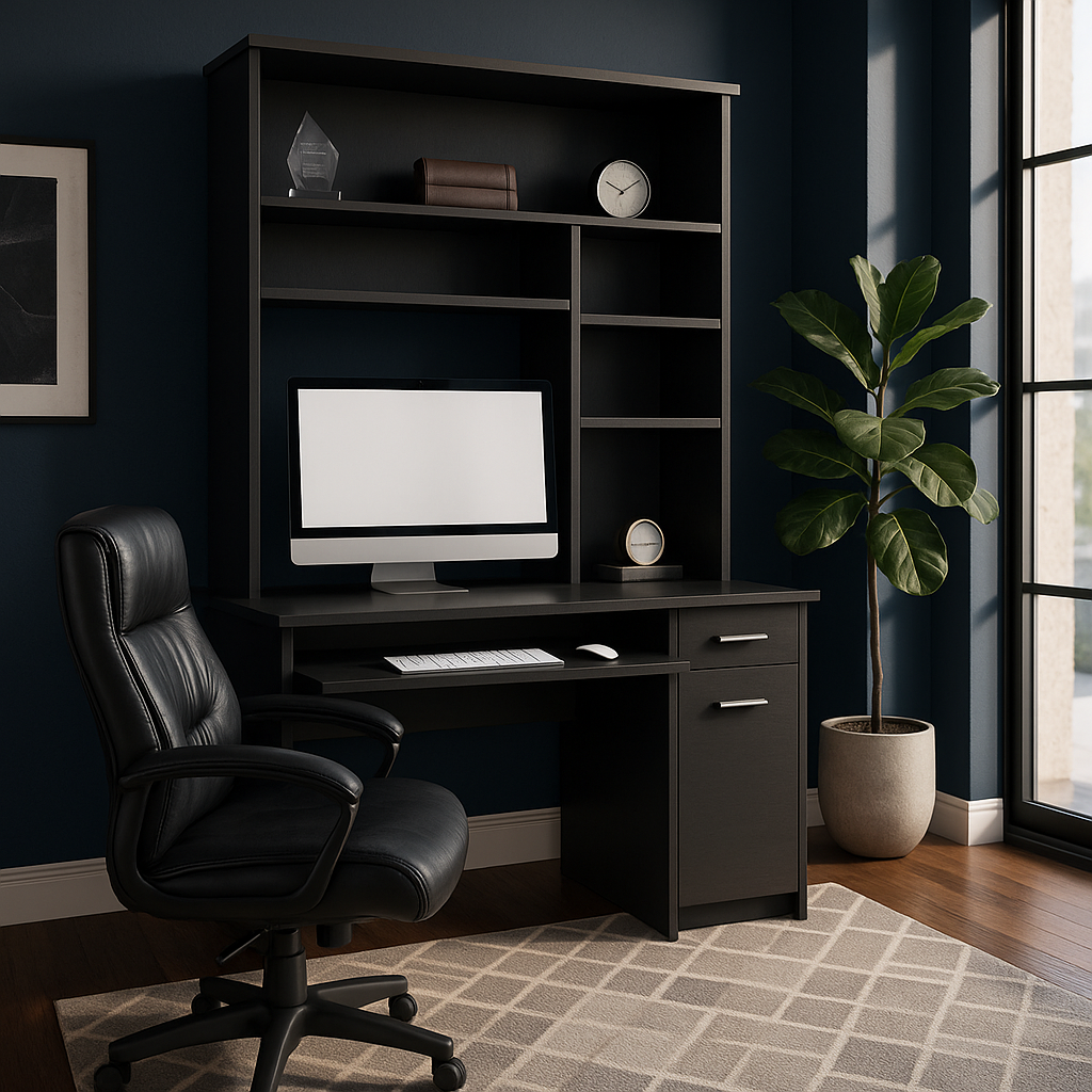 Zeno Executive Pro 43" Black Computer Desk with Hutch – Elevate Your Professional Workspace