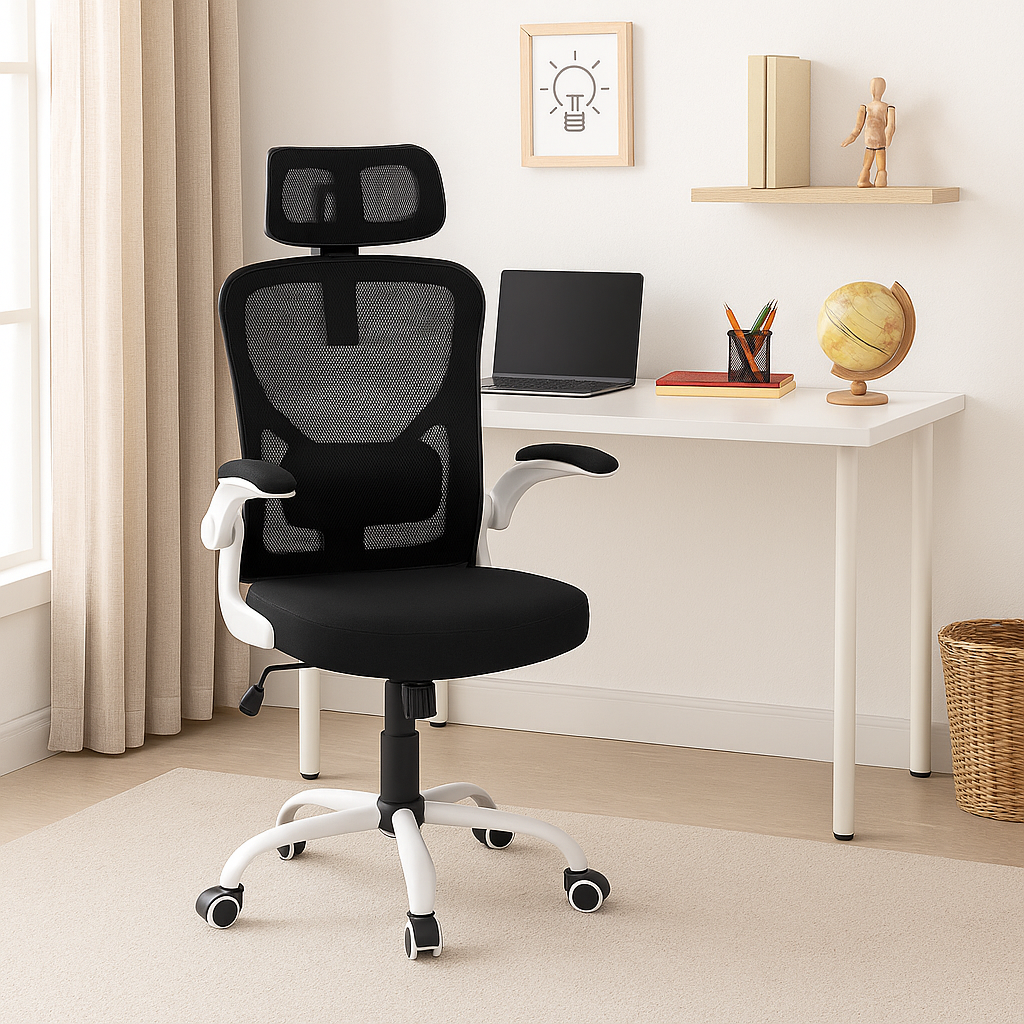 Ergonomic Office Chair Home Computer Desk Chair Adjustable Lumbar Support Flip Up Armrests Breathable Mesh Seat with Headrest Black