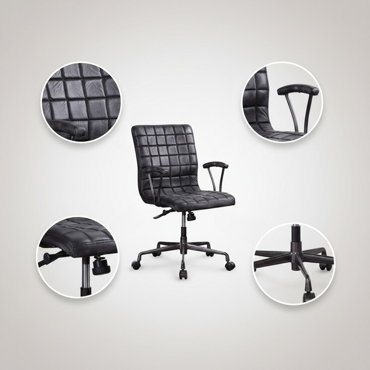 24" X 25" X 36" Vintage Black Top Grain Leather Aluminum Metal Upholstered (Seat) Casters Engineered Wood Executive Office Chair