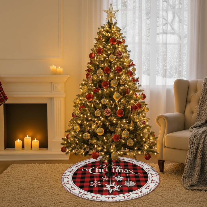Red Christmas Skirt Tree Tree Skirts Winter Tree Skirt 23.6 Inch Holiday Tree Skirt Red Cover Snowflake Reindeer Home Decor