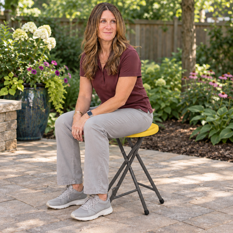 Folding Stool with Metal Frame – Indoor & Outdoor Seating - 3