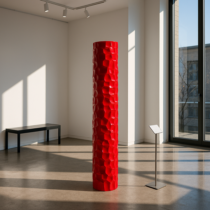 Premium 52" Textured Honeycomb Vase in Red - Contemporary Resin Floor Sculpture with Glossy Finish