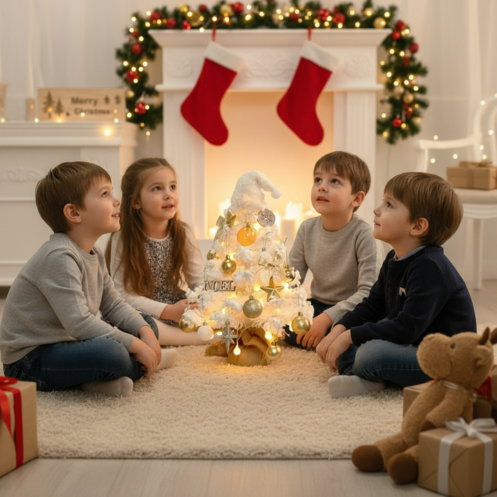 Tabletop Christmas Tree Small Mini Christmas Tree for Table Top;  Artificial Snow Flocked with Xmas Ornaments;  Gold Christmas Decorations for Home Office Apartment