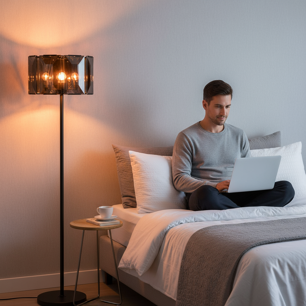 68" Dark Bronze Floor Lamp With Amber Solid Color Beveled Glass Drum Shade