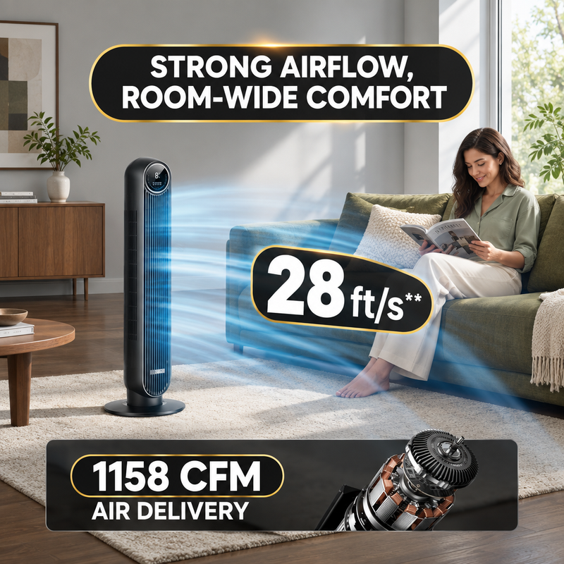 Tower Fan With Remote – 90° Oscillation, 36″ & 42″ - 3