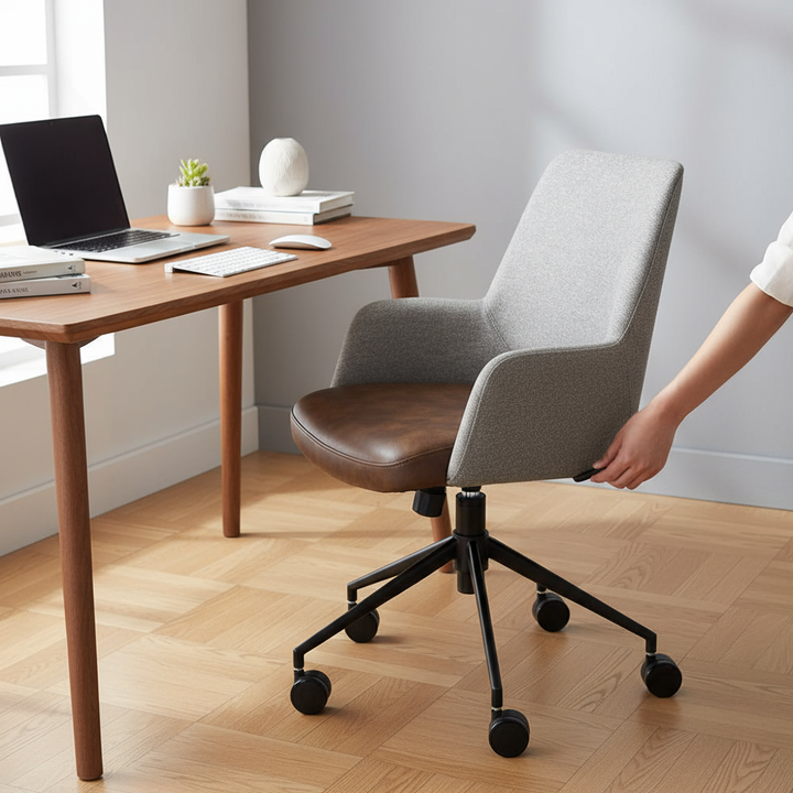 Gray Brown and Black Adjustable Swivel Fabric Rolling Office Chair