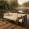 Modern Outdoor Iron Sofa Black - Norway 77"" Patio Furniture with Removable White Cushions & Commercial-Grade Durability