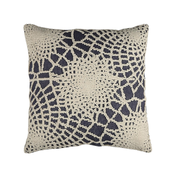 Premium 20" Blue and Ivory Hand Woven Abstract Indoor Outdoor Throw Pillow Cover With Texture - Bohemian Style Weather-Resistant Cotton