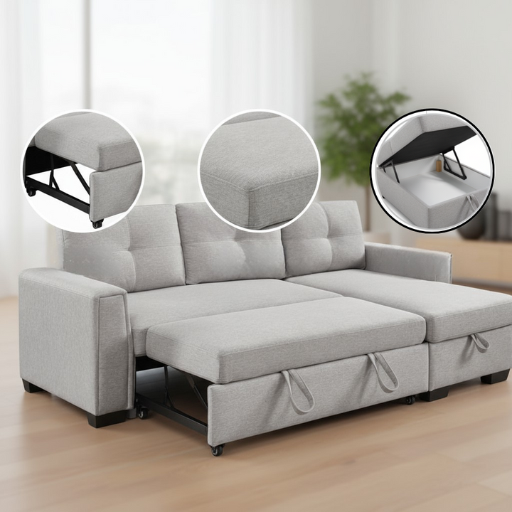 92" Light Gray Polyester Blend Convertible Futon Sleeper Sofa With Black Legs